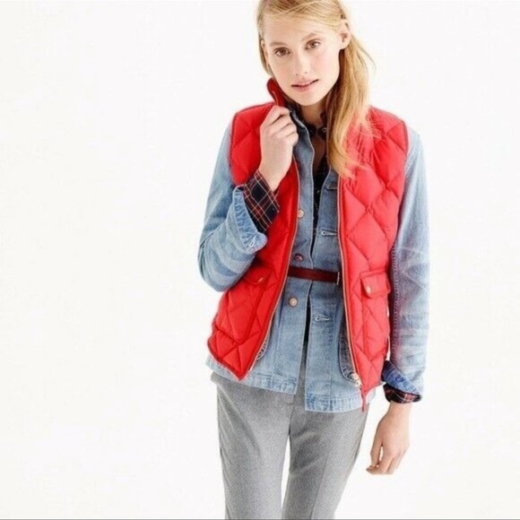 J.Crew Red Quilted Down Womens Vests - Picture 3 of 15